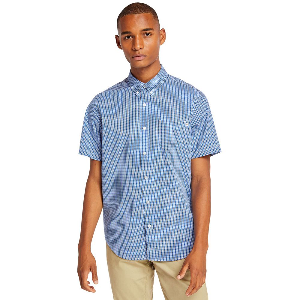 Timberland Mens Shirts Short-Sleeve Saco River Stretch - Blue - India NJ1269387